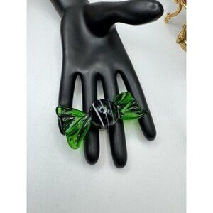 Vintage Murano Art Glass CANDY Piece Green And White Swirl Rare Chunky
